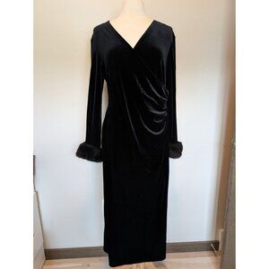 Vintage EC America Size 16 Velvet Black Fur Trim Dress Festival Whimsygoth